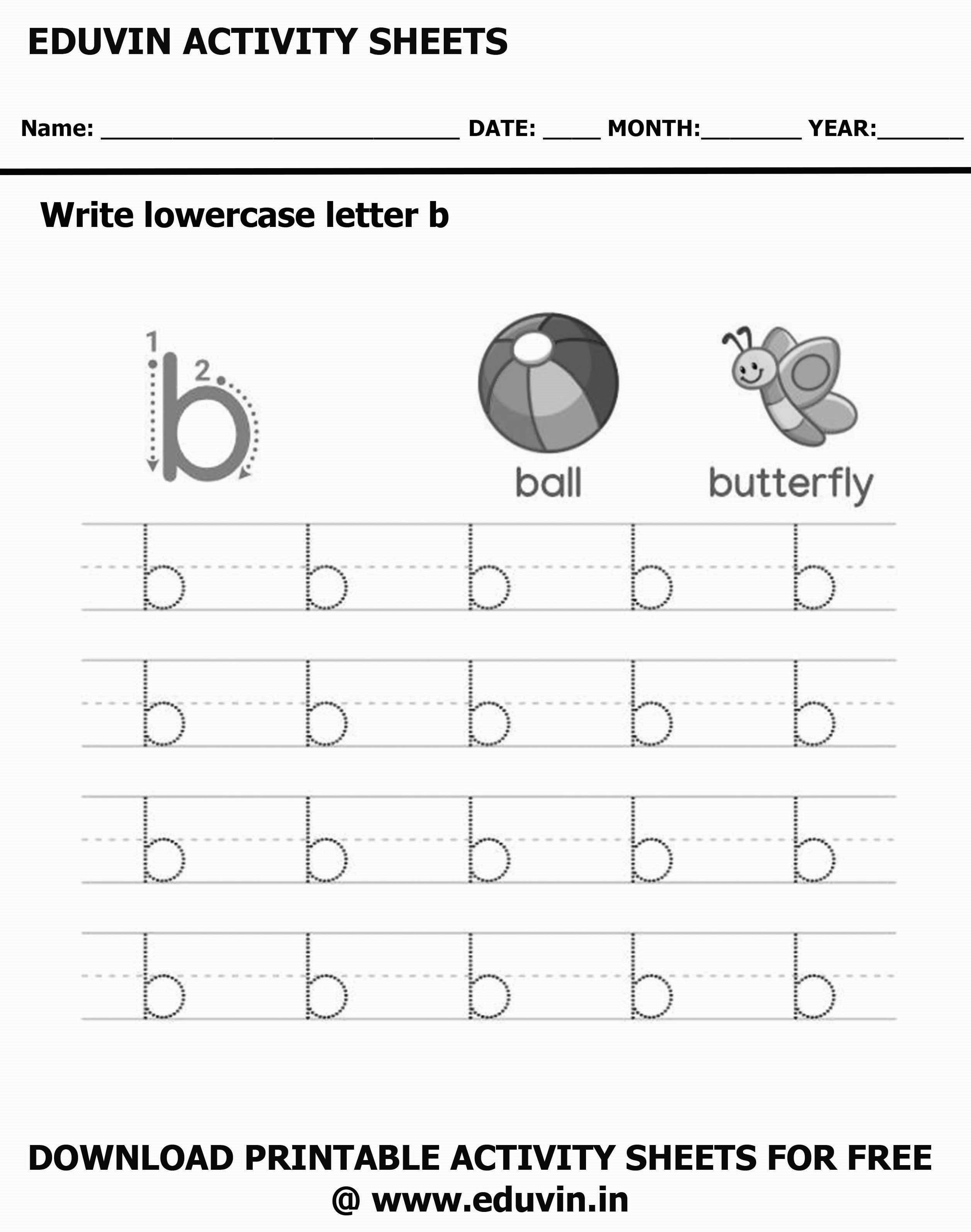 Lowercase Alphabet b Worksheets | Letter b Trace and Write Activity Sheet For Tracing and Letter Writing For Kids